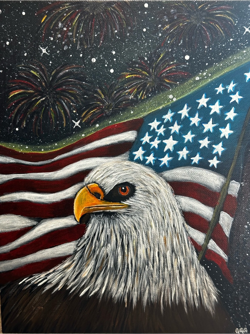 USA 250th Anniversary Acrylic Painting Eagle & Flag 8”x10” (panel) by:GGG
